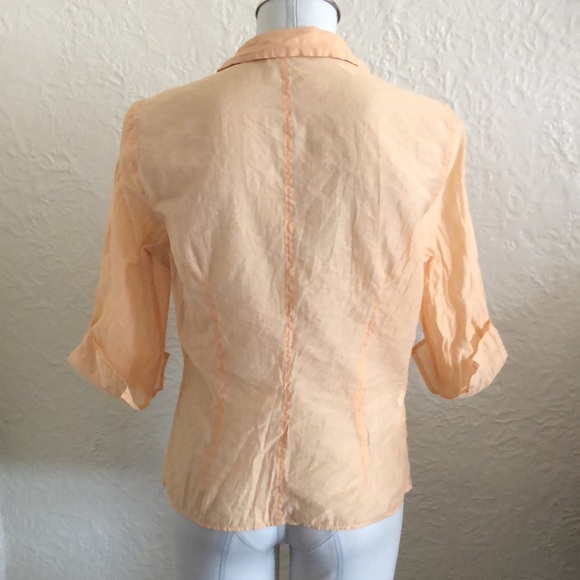 Max Studio Sheer Orange Button Down Shirt Blouse - Picture 3 of 6